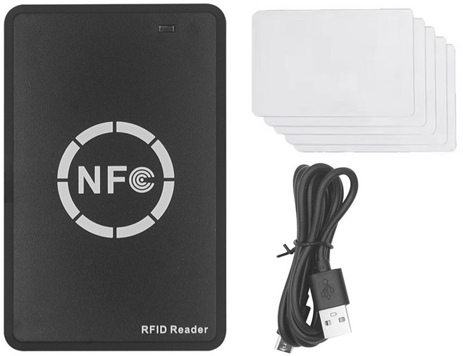 RFID NFC 스마트 칩 리더/라이터+5xUID 카드 125K 13.56M 복사기 RFID 복제기 태그 복제 ID IC 키 배지 사본, 검은색