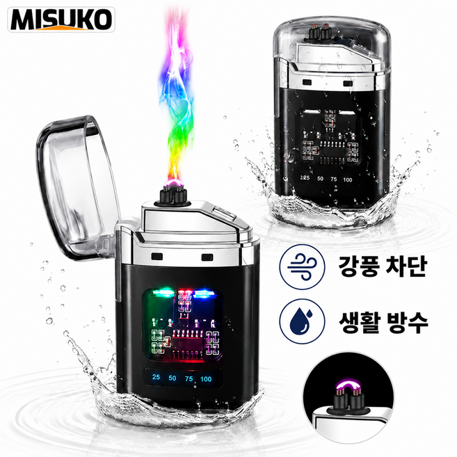 선물 포장 사이버펑크 플라즈마 라이터 충전식 LED 아크 불꽃 라이트 USB C타입 충전 캠핑용 방풍 라이터 스트레스 해소 장난감, 검정색