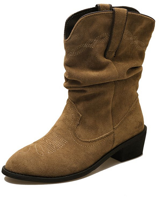 여성 봄과 가을 짧은 부츠 패션 주름 장식 카우보이 부츠 겨울 뉴 스퀘어 토 미들 배럴 V-입 기사 부츠 여성 부츠 짧은 부츠 KGEJA09J