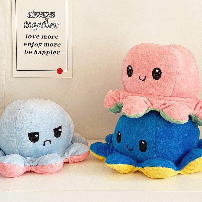 허니잼 감정표현 반전 대형 문어인형 귀여운 리버시블 봉제인형 낮잠쿠션, 1개, 랜덤색상, 30cm