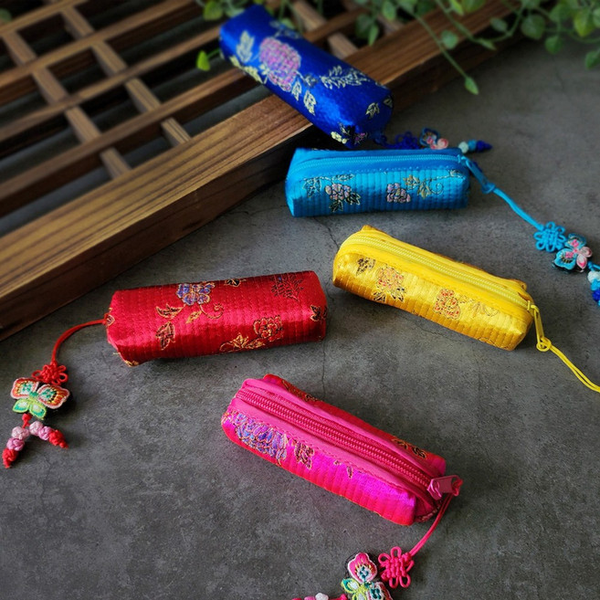 한국민예 전통 꽃무늬 누비 도장지갑 파우치 외국인선물 기념품, 빨강, 1개
