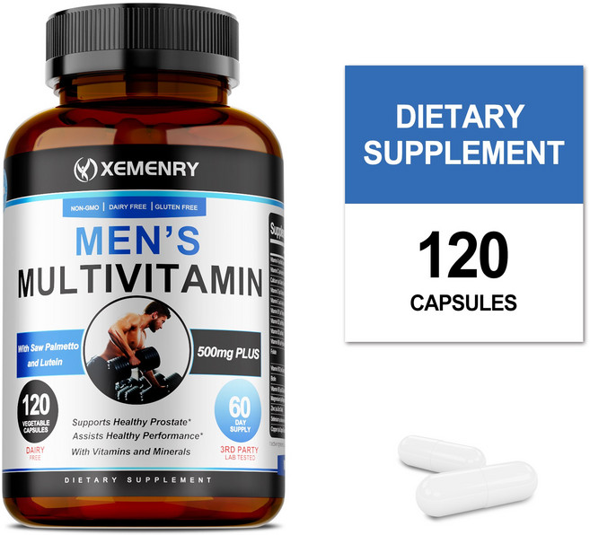 남성 건강 종합 비타민 면역력 강화 에너지 부스팅 항산화 블렌드 루테인 & 라이코펜 함유 프리미엄 영양제, 3개, 120정