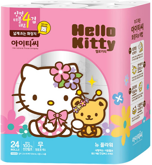 헬로키티 플라워 4겹 화장지 25m, 24롤, 1개