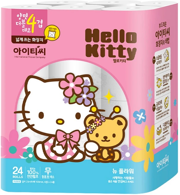 헬로키티 플라워 4겹 화장지 25m, 24롤, 1개 - 쿠팡