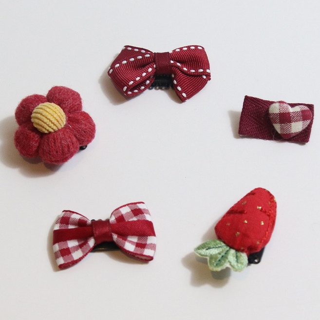 드림계곡 리본 빗 강아지 머리핀 5p, 1개, 빨강색