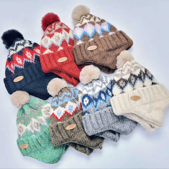 유아 아동 케빈 노르딕 패턴 방울 비니 겨울 윈터 따뜻한 방한 북유럽 꾸안꾸 모자