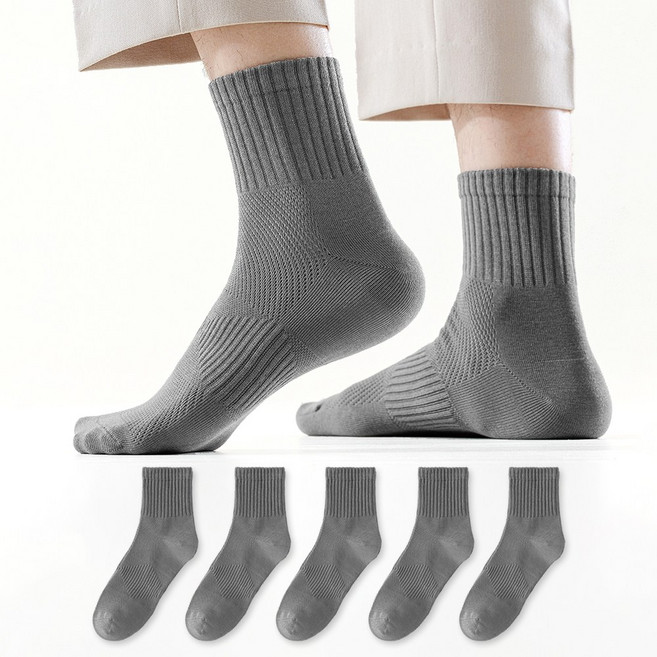코튼위스퍼 남성용봄양말 고순도면 이중쿠션 스포츠중목양말 5족 세트