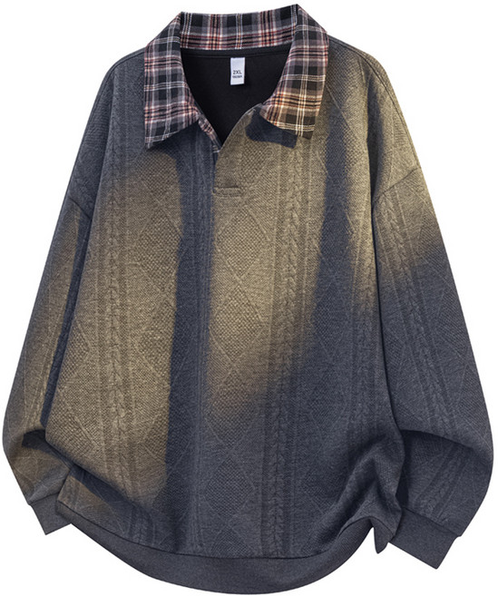 Asure 남성 캐주얼 패션 라운드넥 체크 무늬 폴로넥 니트 스웨터 맨투맨