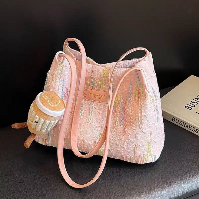 트렌디한 스트라이프 버킷백 여성용 숄더백