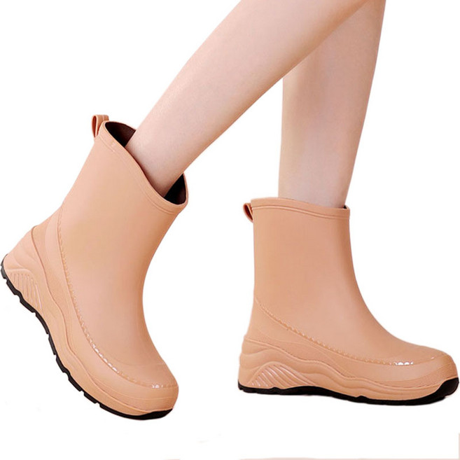 여성용 심플 미들 푹신한 통굽 레인부츠 초경량 미끄럼방지 숏장화 장마철신발