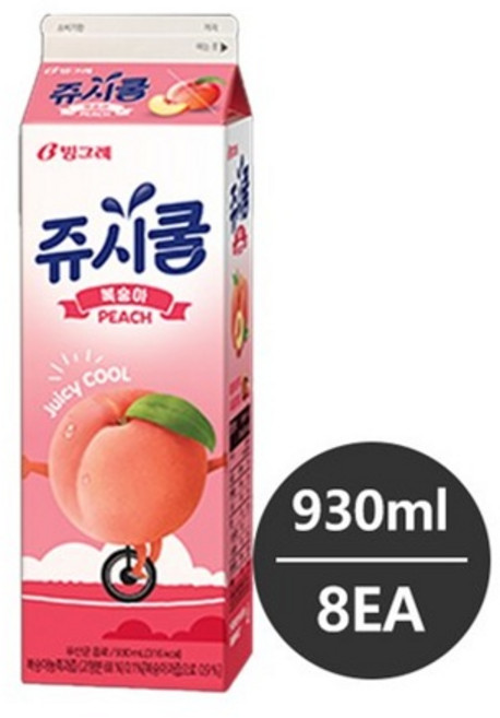 빙그레 쥬시쿨 복숭아 930ml 8개 냉장배송