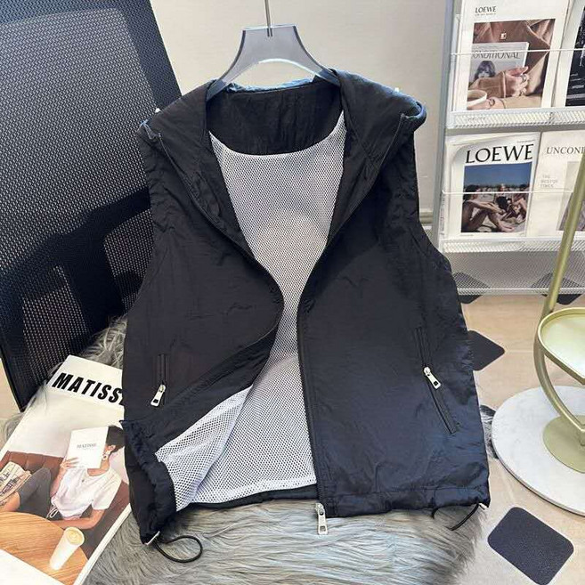 루미빈 여름 여자 경량 통기성 후드 베스트 자외선 차단용 캐주얼 바람막이 조끼