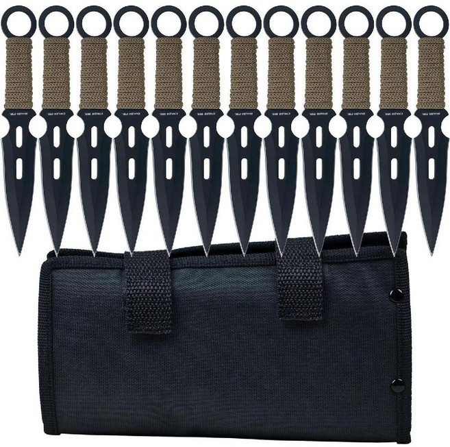 S-Force Kunai 나이프 - 12 팩 블랙 및 그린 스테인레스 스틸, 1개