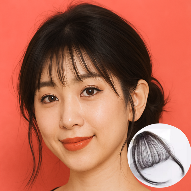 루세타 숱없는 시스루뱅 앞머리 가발 티 안 나는 숱보강 탈모커버 부분가발, 1개, 내추럴 브라운블랙