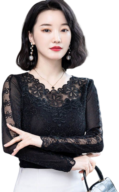 라인댄스복 레이스티셔츠 펄망사 펀칭 여성 티셔츠 댄스복 상의 뉴타임즈Women's T-shirt