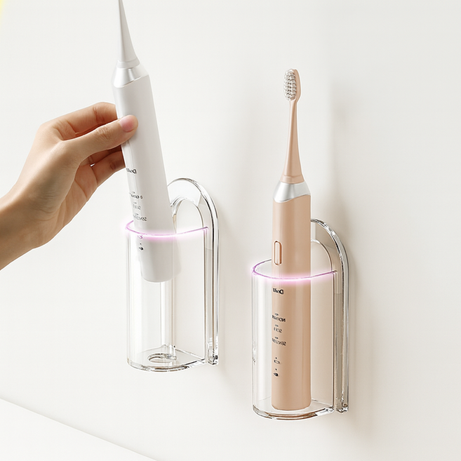 1+1 깔끔원 투명 전동칫솔거치대, 1세트