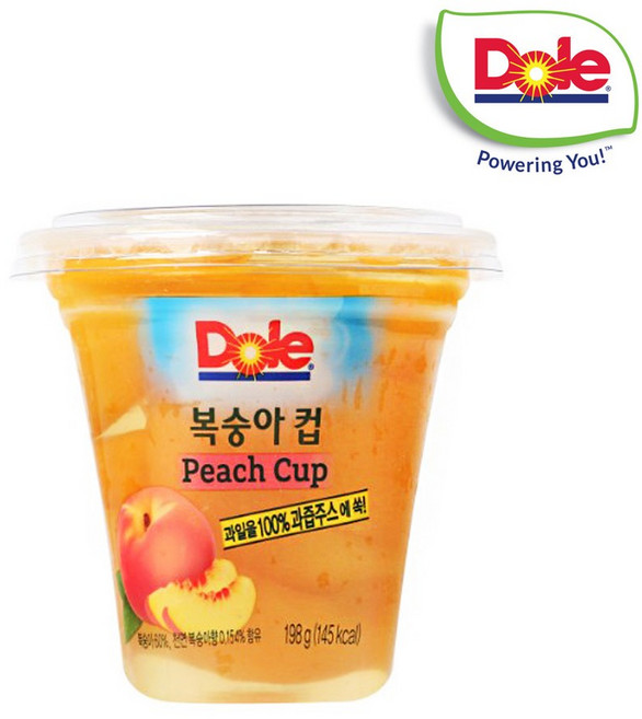 Dole 돌 간편 컵과일 후룻컵198g /복숭아컵 x6개/간편과일/통조림과일/통조림복숭아, 6개, 198g