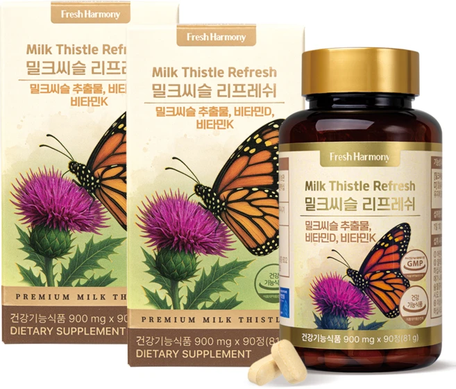 [공식판매처] 프레쉬하모니 밀크씨슬 리프레쉬 간 칼슘흡수 혈액순환 900mg, 2개, 90정 - 쿠팡