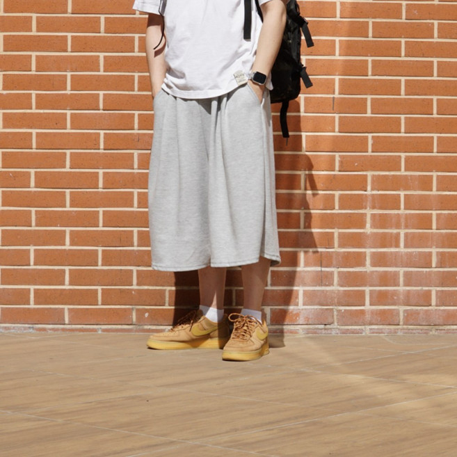 르빈스 루즈핏 고중량 남녀공용 8부 와이드 버뮤다팬츠