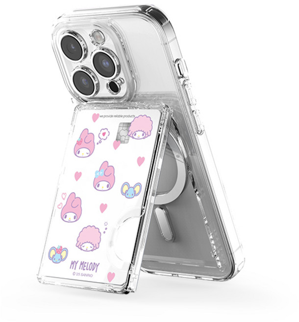 산리오 패턴 투명 마그네틱 멀티 스탠드 카드지갑(맥세이프 호환), 1개, 러블리패턴_마이멜로디