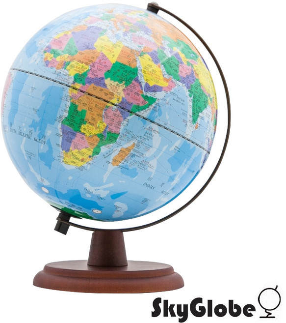 【Skyglobe】10吋行政藍色海洋木質底座地球儀(中英文對照)