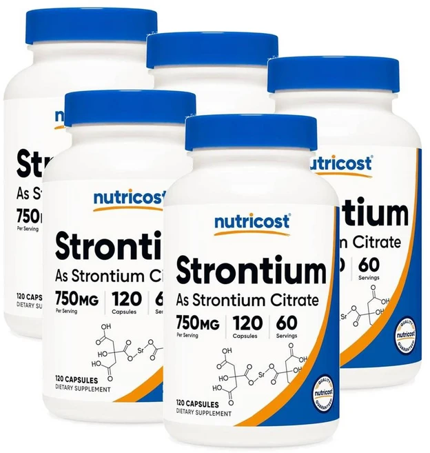 뉴트리코스트 스트론튬 750mg 캡슐 Nutricost Strontium, 120정, 5개 - 쿠팡