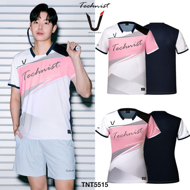 테크니스트 배드민턴 서승재 티셔츠 반팔 상의 화이트 핑크 TNT5515 남성 여성