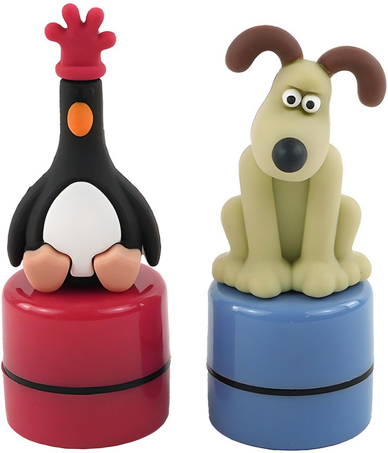 핑크풋 3500 월레스와 그로밋 피규어 스탬프 2종 세트, 블랙, 1세트