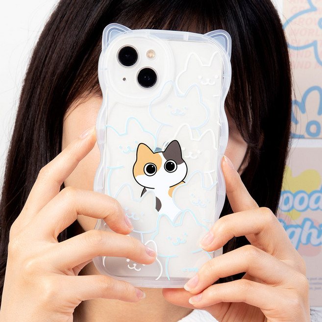 갤럭시X커버 G525 전용 고양이귀 쫑긋 캣웨이브 디자인 투명케이스