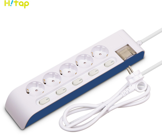 현대일렉트릭 하이탭 5구 메인+개별 멀티탭 16A 가정용 사무용 안전한 국산 멀티 콘센트, 1개, 화이트, 3m