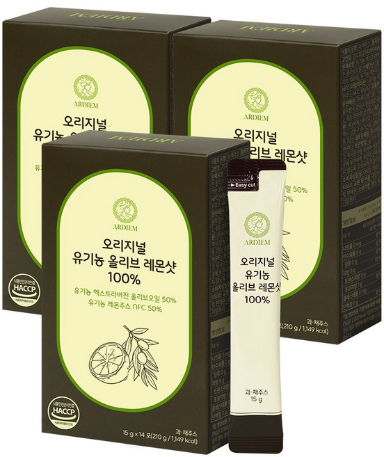 아르디엠 오리지널 유기농 올리브 레몬샷 100% 올레샷, 210g, 3박스