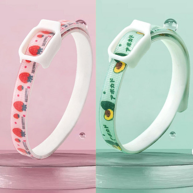 숑숑펫 반려동물 프룻 프린팅 진드기 퇴치제 목걸이 2P, 핑크+그린, 1개