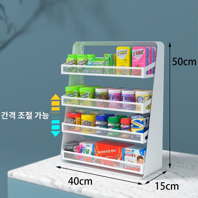 마트진열대 계산대 앞 미니 탁상 PC방 선반 랙, 1개, 흰색 4단