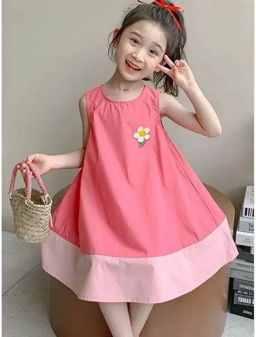 萱寶媽咪baby童裝館 女童拼色背心連身裙 兒童夏季無袖洋裝