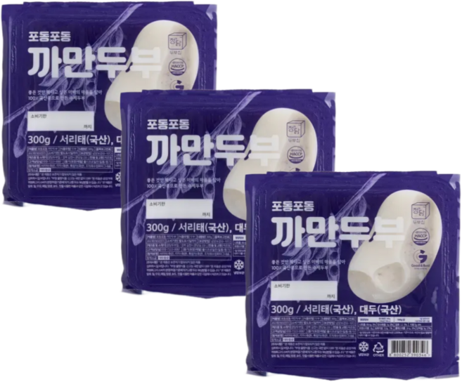 [정담두부집] 100% 국산콩 수제두부 서리태두부, 300g, 3개