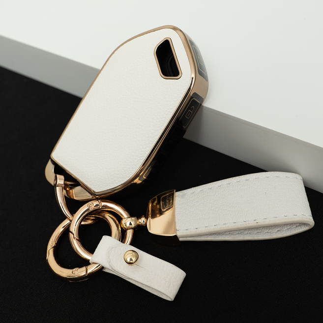 기아 EV3 EV4 EV5 EV6 EV9 K5 쏘렌토 호환 차 키 케이스 스마트 키커버 리모컨 키홀더 가죽 스트랩 세트, TL08_KH17(9버튼), 화이트