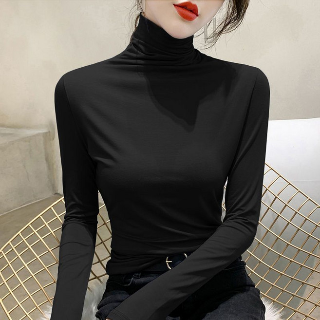 메인워크 여성 목폴라 긴팔 티셔츠 봄가을 모달 레깅스 이너 티 데일리 루즈핏 스판 시크 고급 터틀넥 아우터 상의