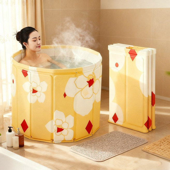 Oyoson 원터치 욕조 무조립 접이식 집욕조 이동식 욕조통 반신욕, 1개, 옐로우 (Yellow)