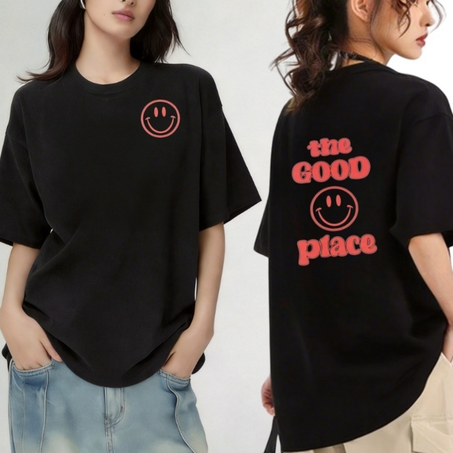 스윗스타일 여성 순면 루즈핏 스마일 반팔 티셔츠