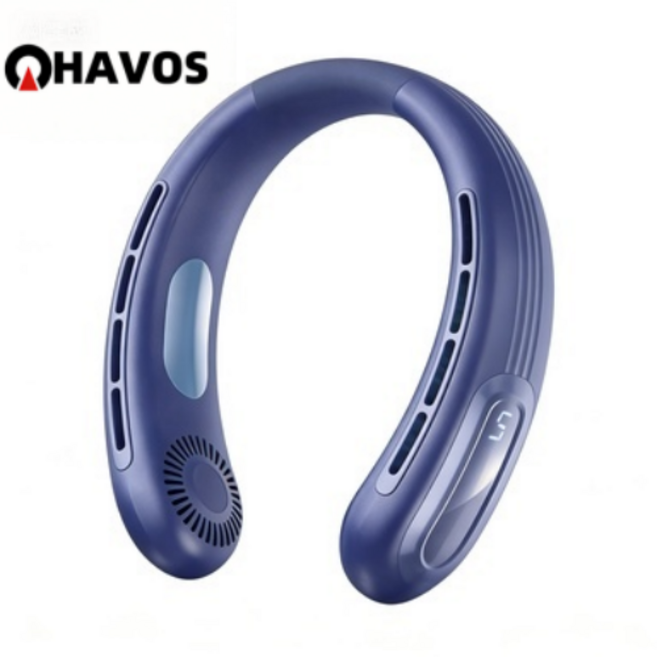Havos 휴대용목걸이선풍기 강력냉각 무소음 넥밴드 선풍기 캠핑 야외 추천, 파란색, GBFS-01
