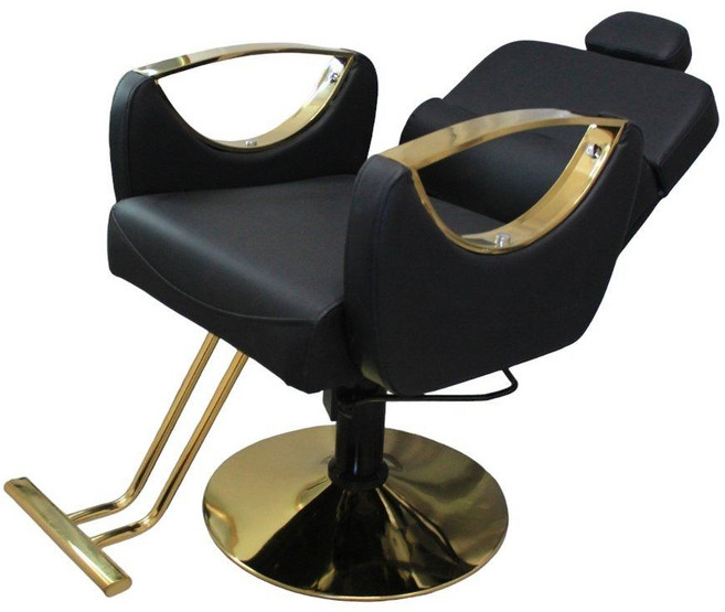 LEHR 미용실의자 메이크업 헤어샵 체어 업소용 네일샵 바버샵 이발소, 블랙 + 금색 도금 + 리클라이닝, 1개