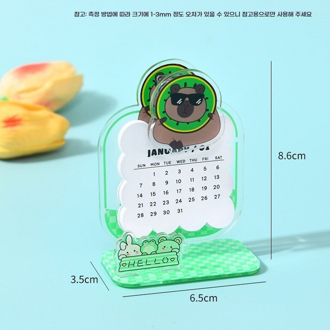 2in1 책상달력 귀여운 카툰 데스크 캘린더 메모 스탠드 메모홀더 아크릴꽂이(책상 장식 필수 캘린더), 선글라스 카피바라