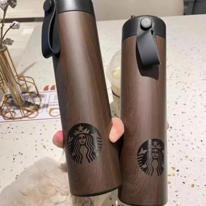 스벅 프리미엄 우드 스테인리스 휴대용 텀블러, 1개, 473ml, 브라운