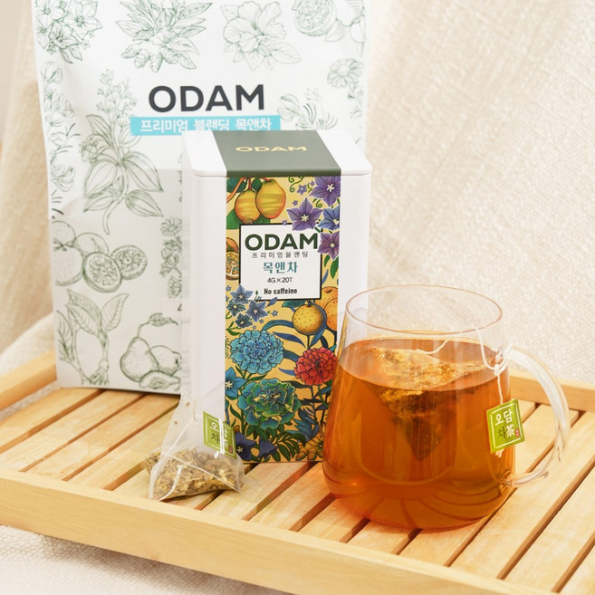 오담 카페인없는 목앤차 생강 도라지 배 모과 유자 마리골드 블렌딩 티백 쇼핑백동봉 환절기 부모님 선생님 선물 세트 진한 용량 4g, 80g, 1세트, 20개입