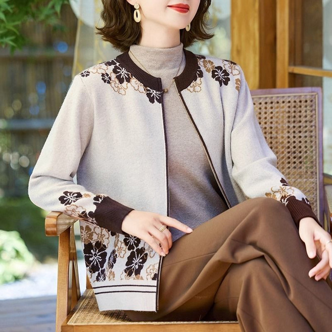 COSYEVNO 중년 엄마 코트 가을 스타일리쉬 숏 아우터 집업 스웨터 기질 카디건 슬림핏 상의 zjywt11