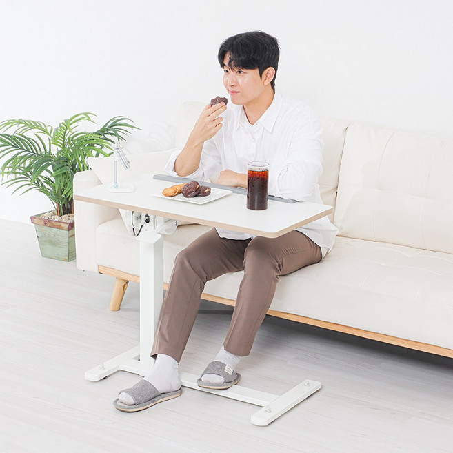 핏쳐 TS3 이동형 수동식 양방향 각도조절 사이드 테이블, 상판 화이트+프레임 화이트