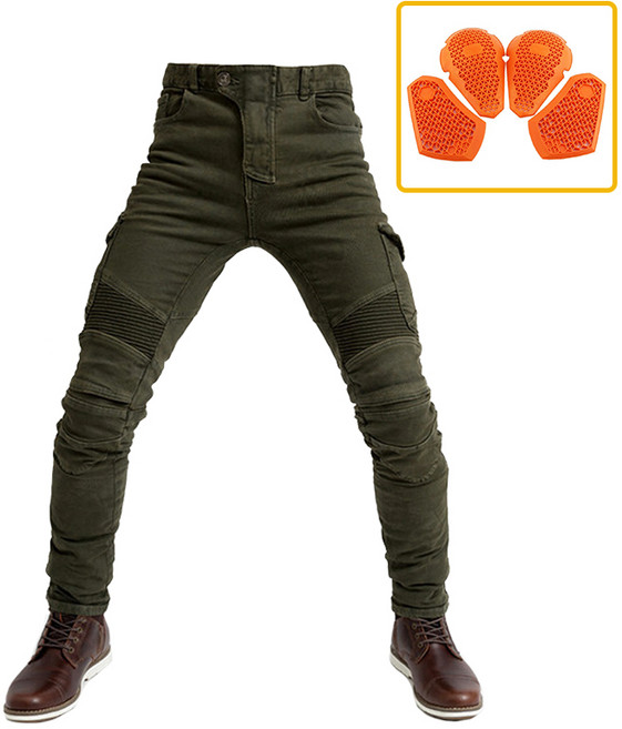 오토바이 라이딩진 바이크진 카고바지 슬림핏 팬츠, 01_카고바지(카키)-메쉬보호대