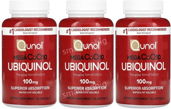 Qunol Mega CoQ10 Ubiquinol 유놀 메가 코큐텐 유비퀴놀 100mg 60소프트젤 3팩, 60정 3병 - 쿠팡