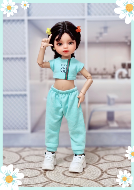 도리스돌 옷 ( 크롭트레이닝 비비드민트 ) bjd 구체관절인형 30cm인형 <완제품>