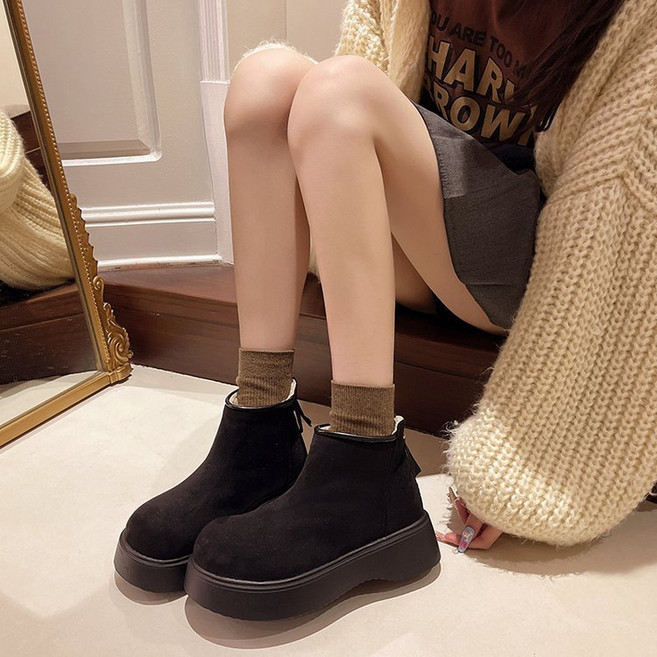 jacq 厚底馬丁靴 秋冬刷毛保暖 中筒短靴女